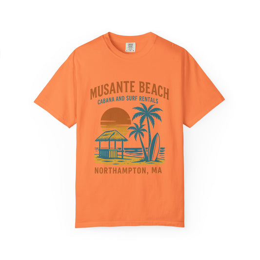 Musante Beach Cabana & Surf Rentals Tee | Retro Unisex | Northampton MA | Garment-Dyed, Soft Feel, Great Local Gift