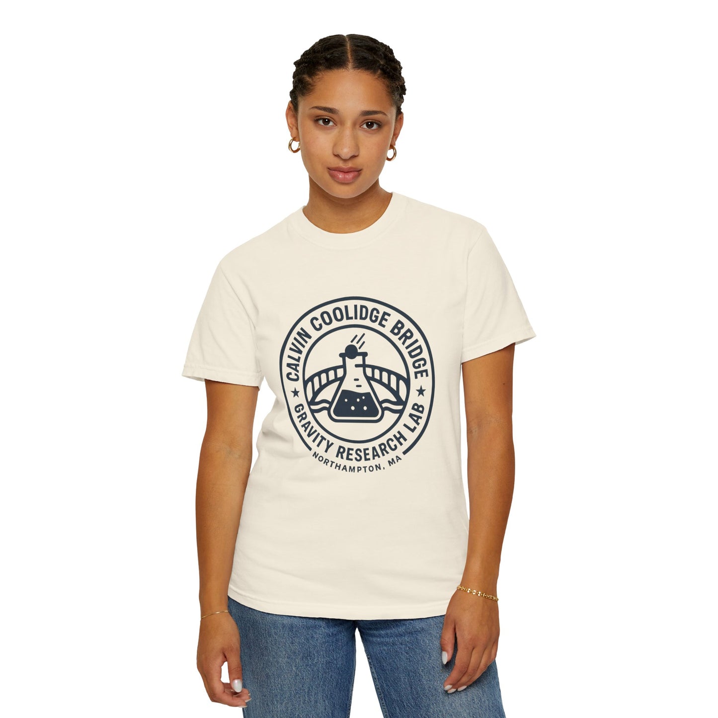 Calvin Coolidge Bridge Gravity Research Lab — Unisex Retro Dept. Tee | Northampton MA | Garment-Dyed Cotton