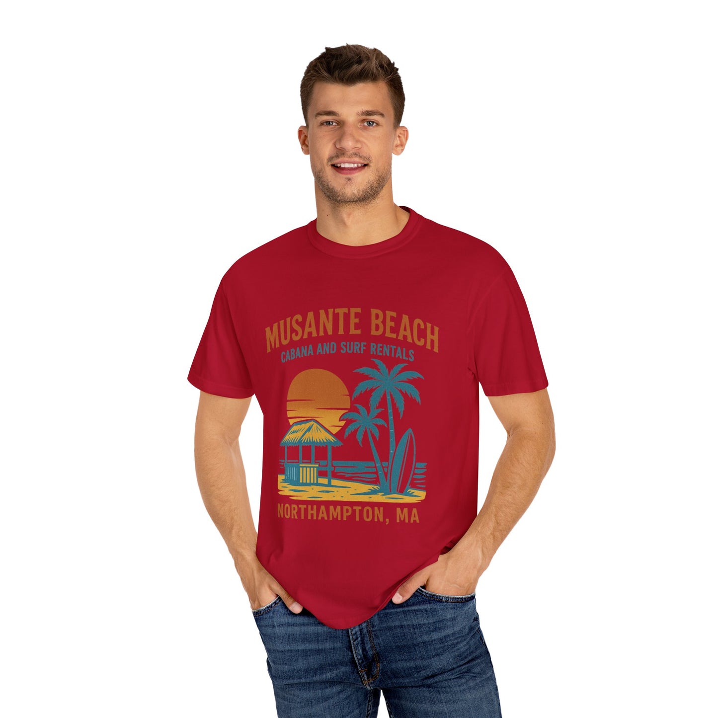 Musante Beach Cabana & Surf Rentals Tee | Retro Unisex | Northampton MA | Garment-Dyed, Soft Feel, Great Local Gift