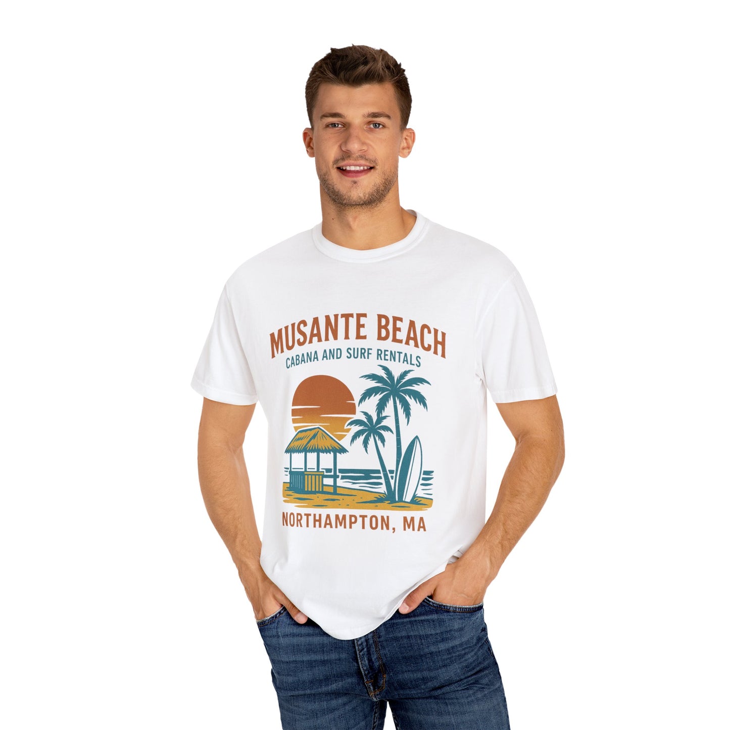 Musante Beach Cabana & Surf Rentals Tee | Retro Unisex | Northampton MA | Garment-Dyed, Soft Feel, Great Local Gift