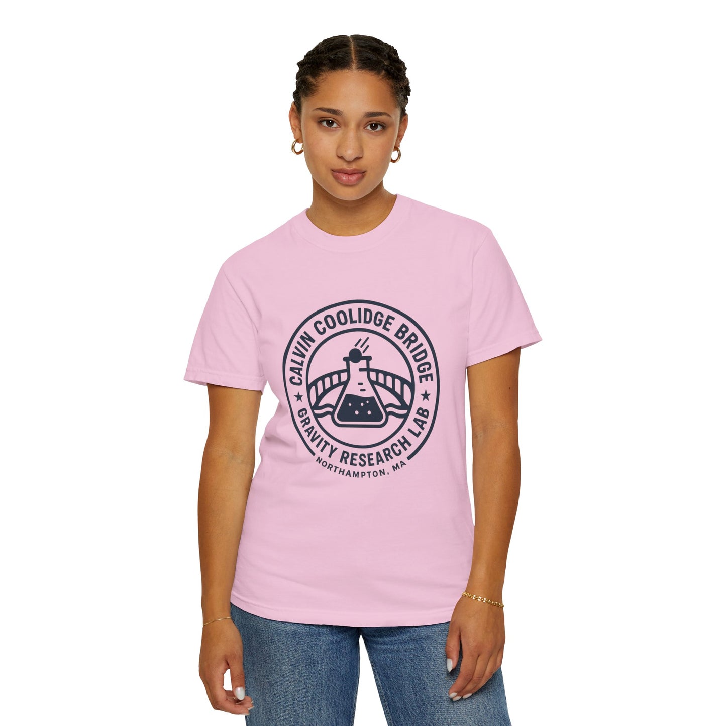 Calvin Coolidge Bridge Gravity Research Lab — Unisex Retro Dept. Tee | Northampton MA | Garment-Dyed Cotton