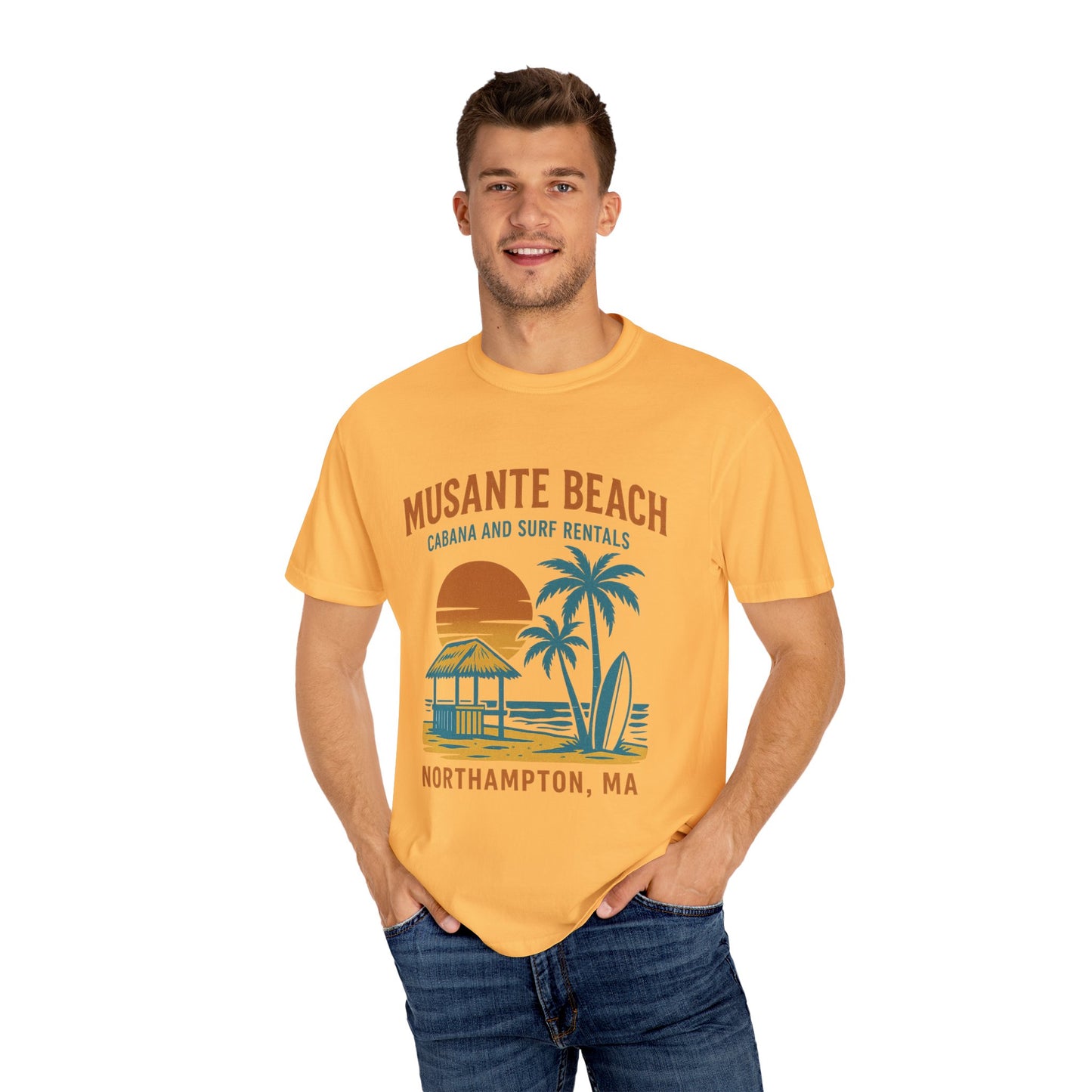 Musante Beach Cabana & Surf Rentals Tee | Retro Unisex | Northampton MA | Garment-Dyed, Soft Feel, Great Local Gift