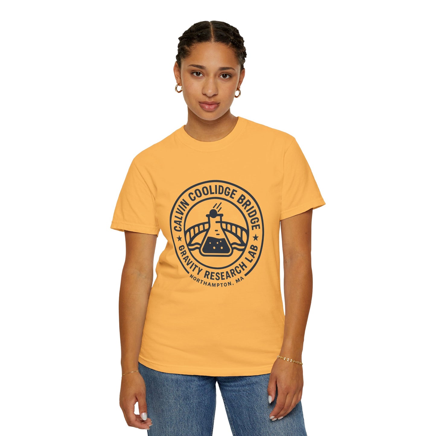 Calvin Coolidge Bridge Gravity Research Lab — Unisex Retro Dept. Tee | Northampton MA | Garment-Dyed Cotton