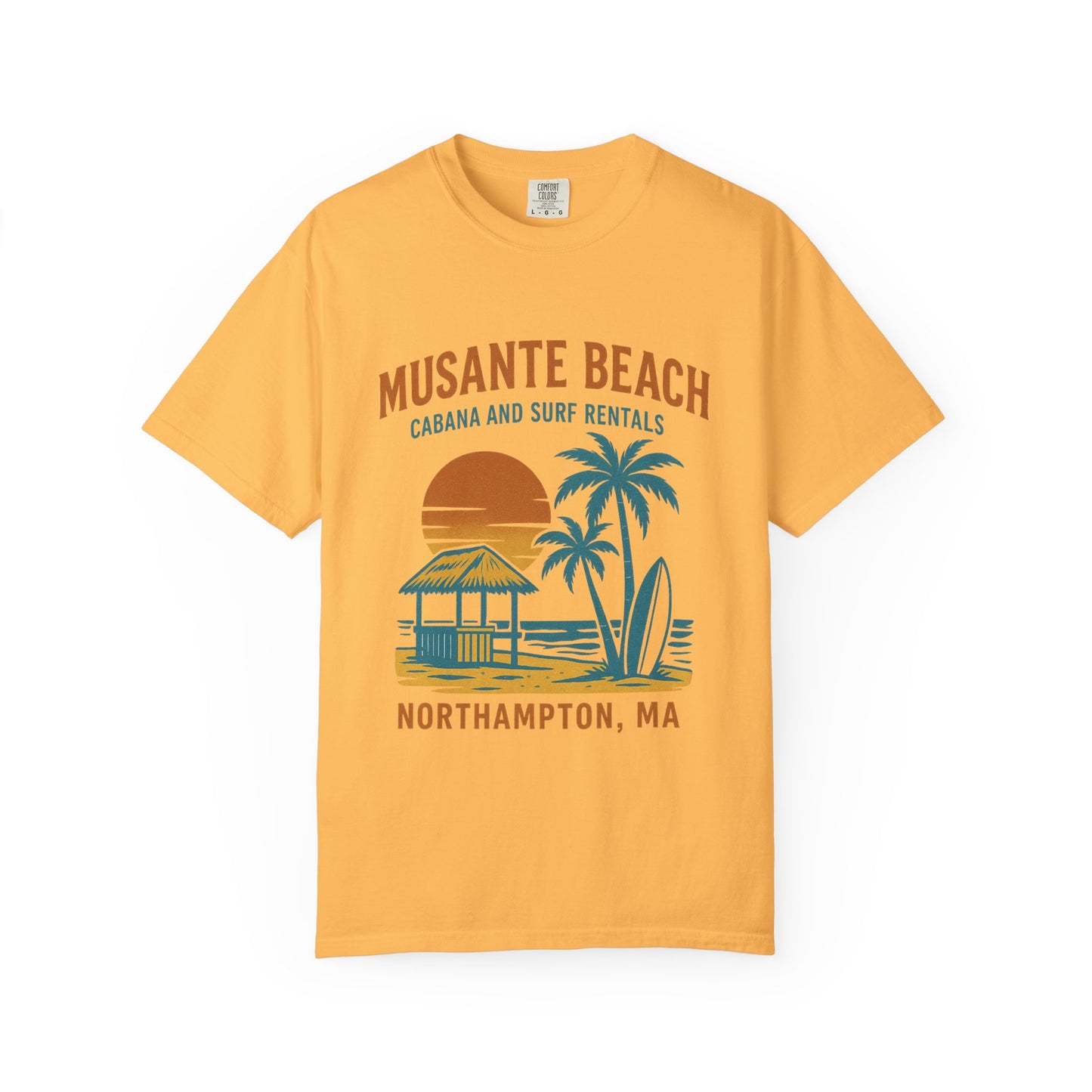 Musante Beach Cabana & Surf Rentals Tee | Retro Unisex | Northampton MA | Garment-Dyed, Soft Feel, Great Local Gift