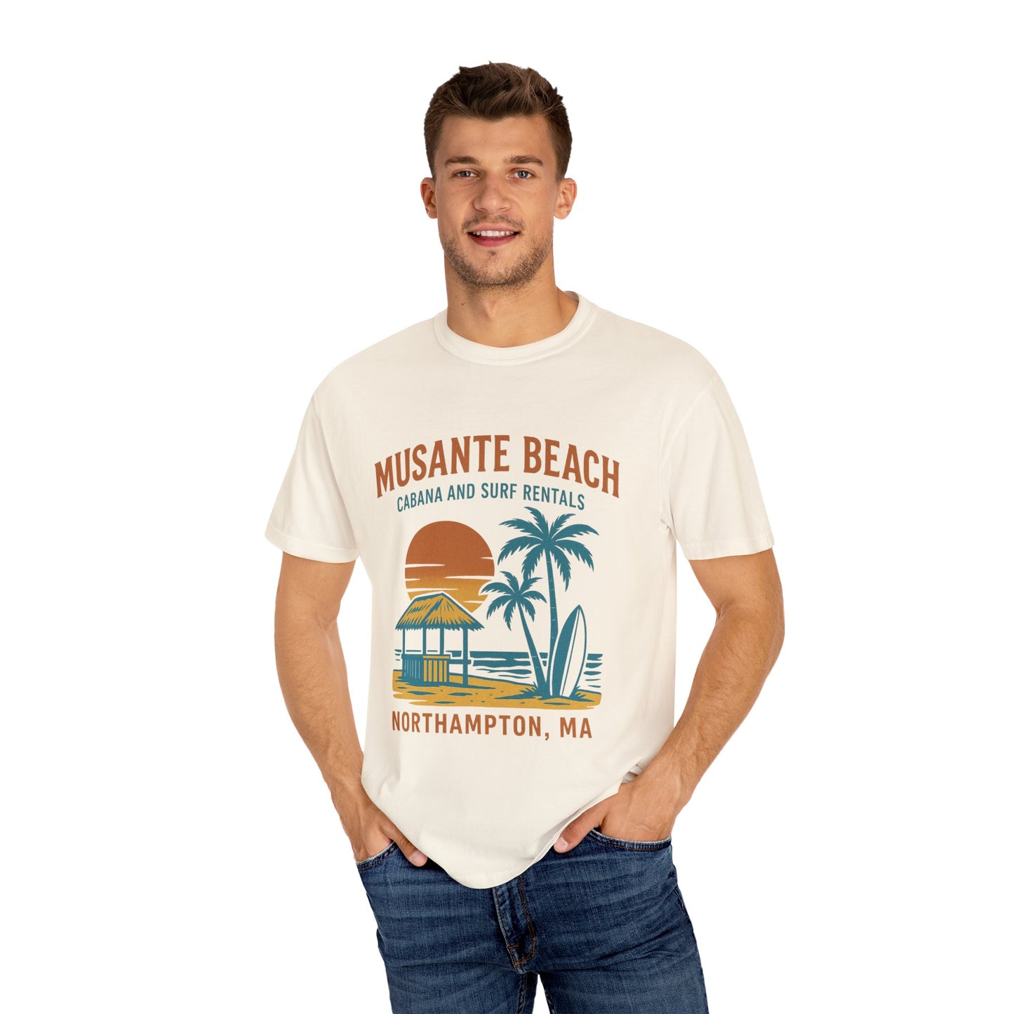 Musante Beach Cabana & Surf Rentals Tee | Retro Unisex | Northampton MA | Garment-Dyed, Soft Feel, Great Local Gift