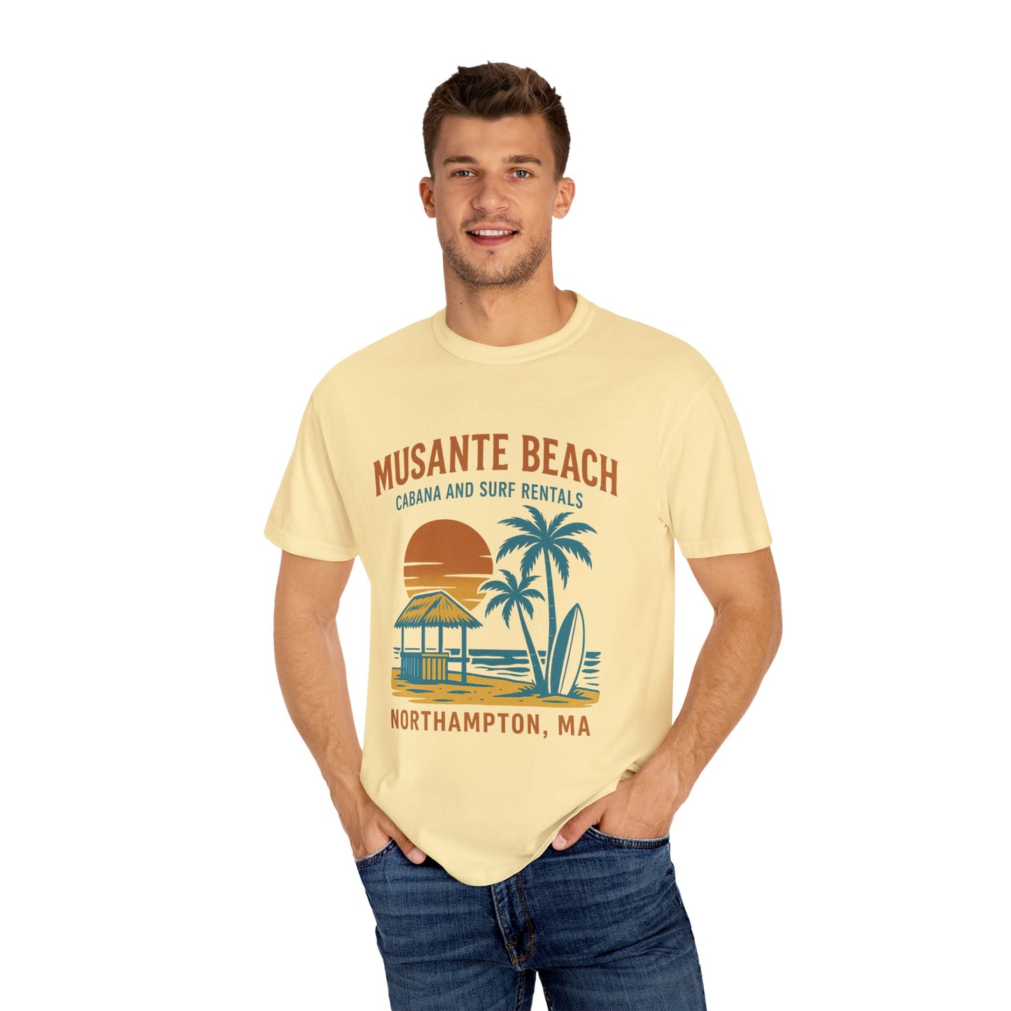 Musante Beach Cabana & Surf Rentals Tee | Retro Unisex | Northampton MA | Garment-Dyed, Soft Feel, Great Local Gift