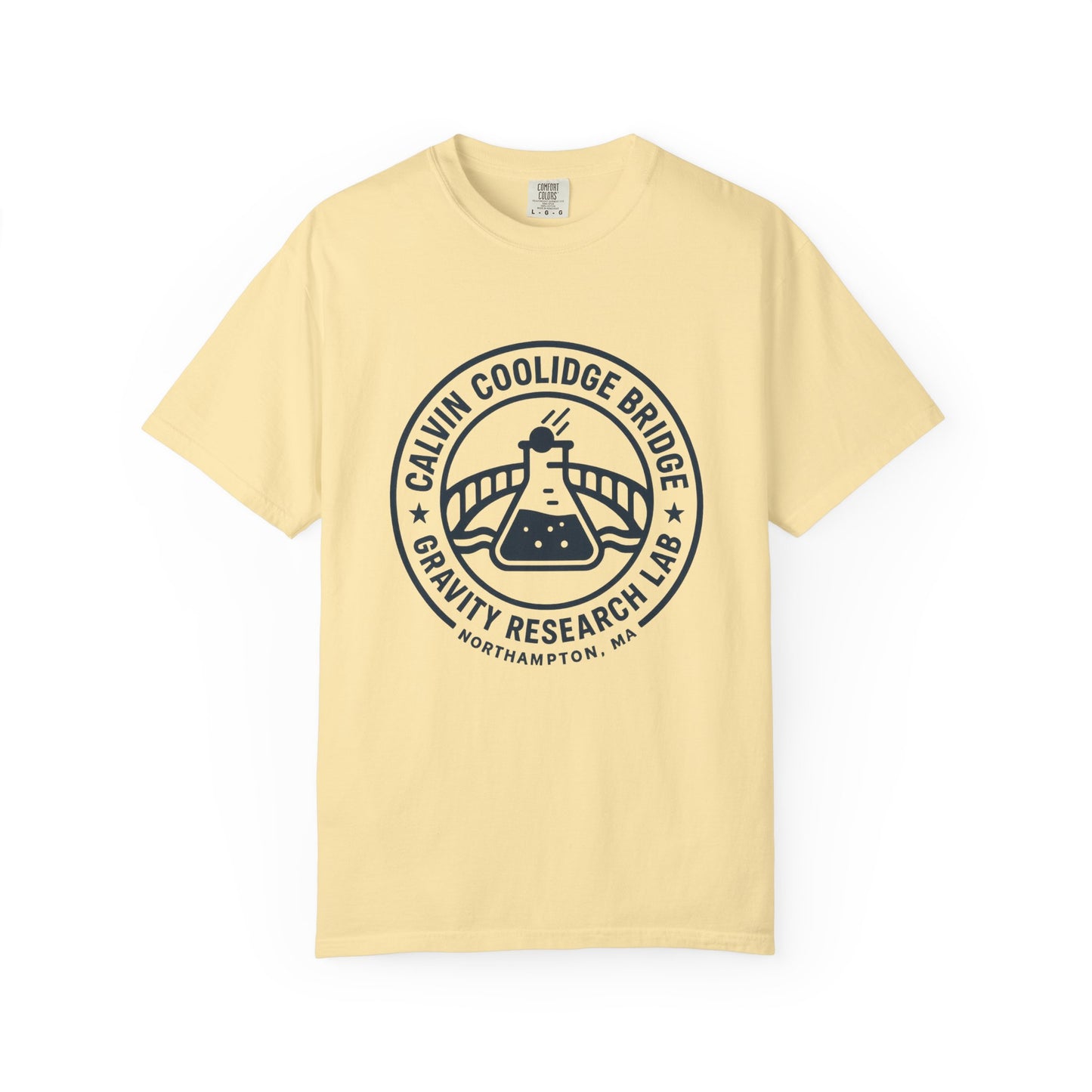 Calvin Coolidge Bridge Gravity Research Lab — Unisex Retro Dept. Tee | Northampton MA | Garment-Dyed Cotton