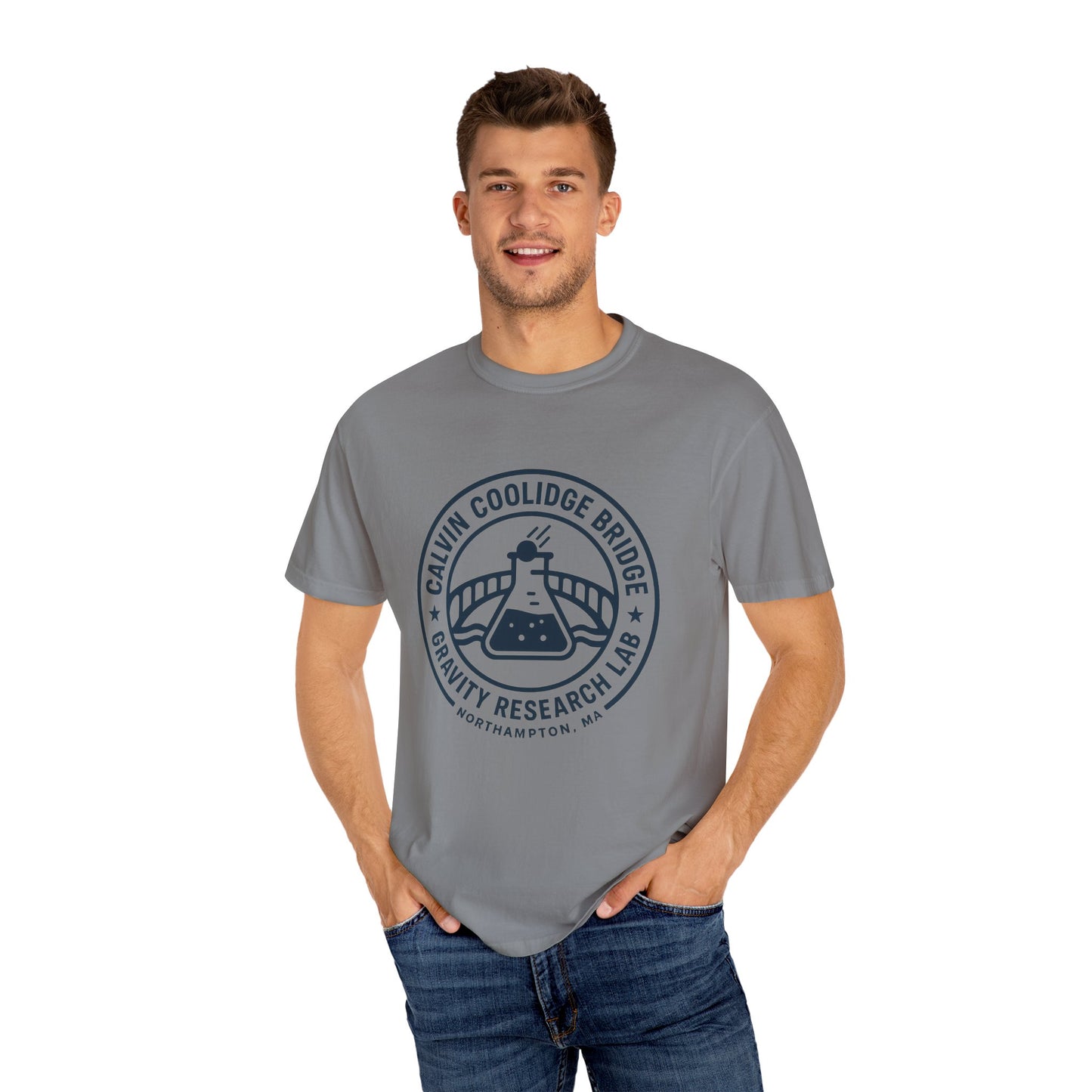 Calvin Coolidge Bridge Gravity Research Lab — Unisex Retro Dept. Tee | Northampton MA | Garment-Dyed Cotton