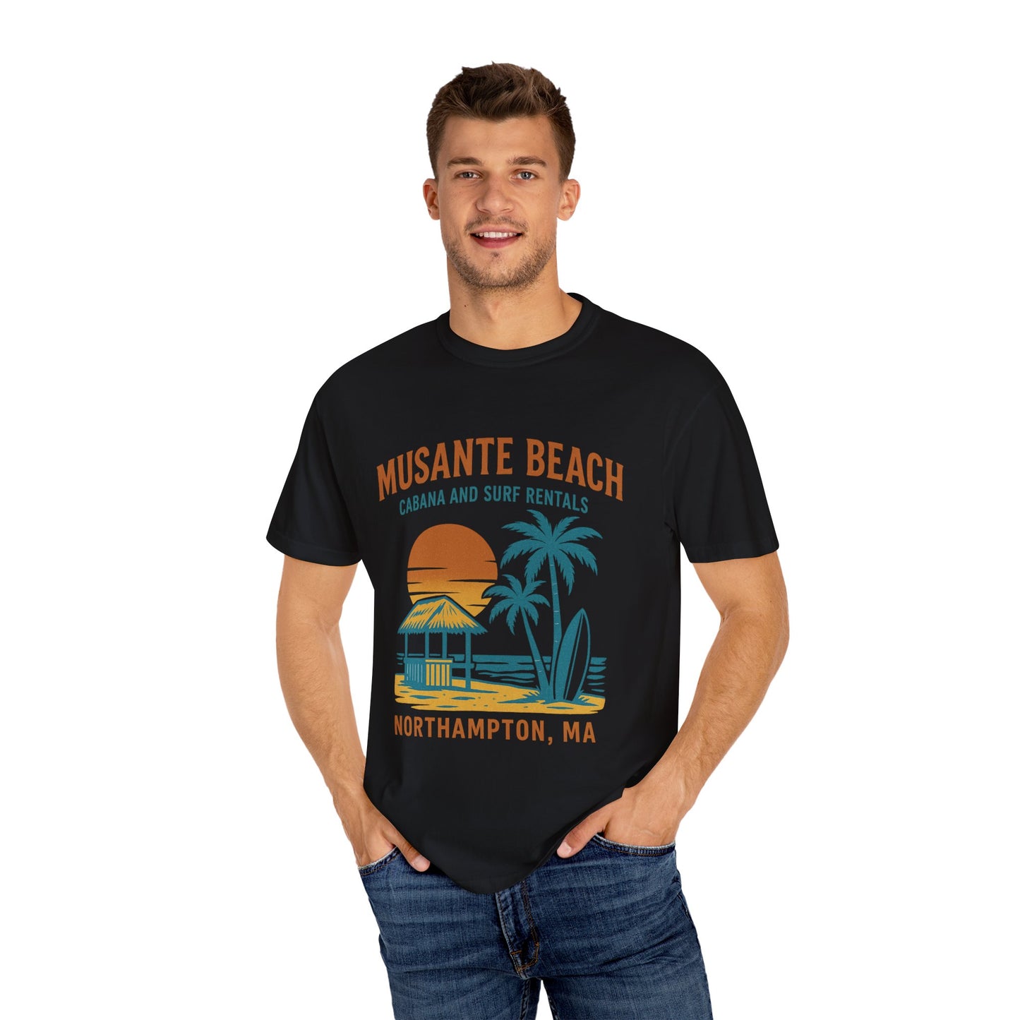 Musante Beach Cabana & Surf Rentals Tee | Retro Unisex | Northampton MA | Garment-Dyed, Soft Feel, Great Local Gift