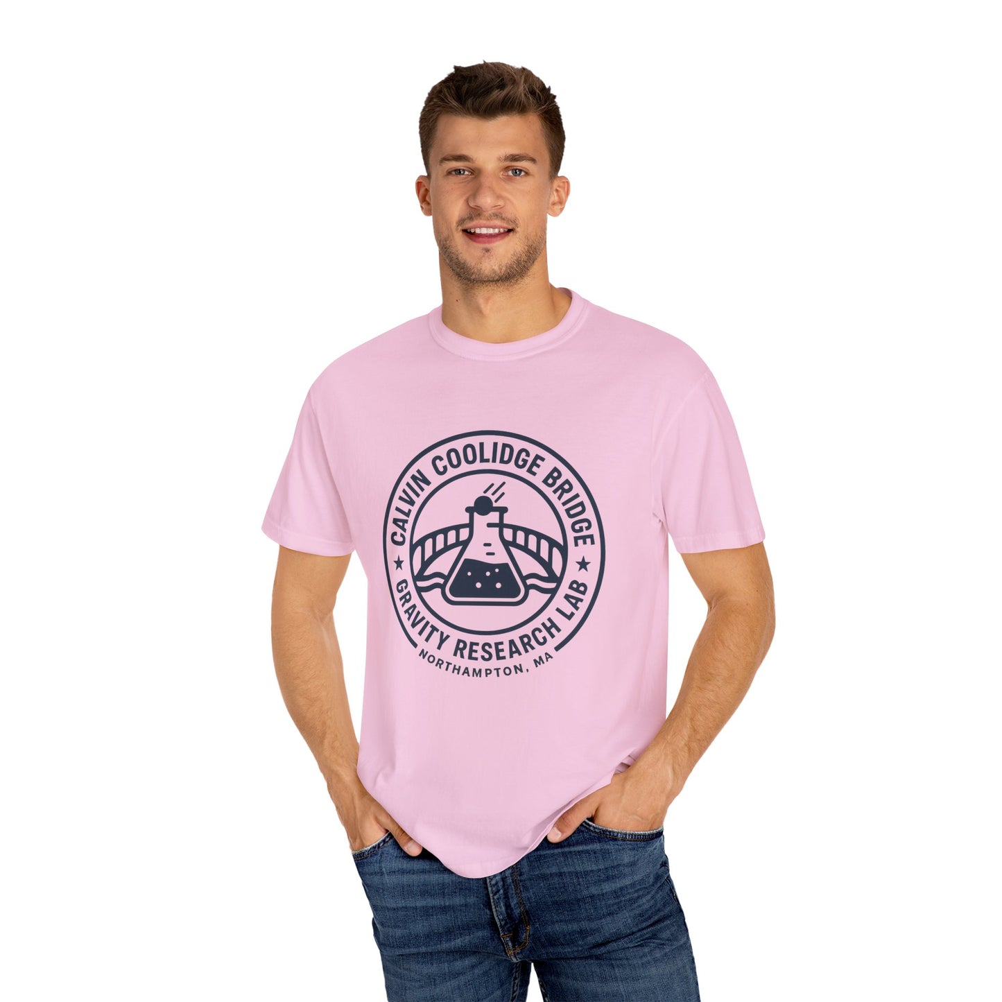 Calvin Coolidge Bridge Gravity Research Lab — Unisex Retro Dept. Tee | Northampton MA | Garment-Dyed Cotton