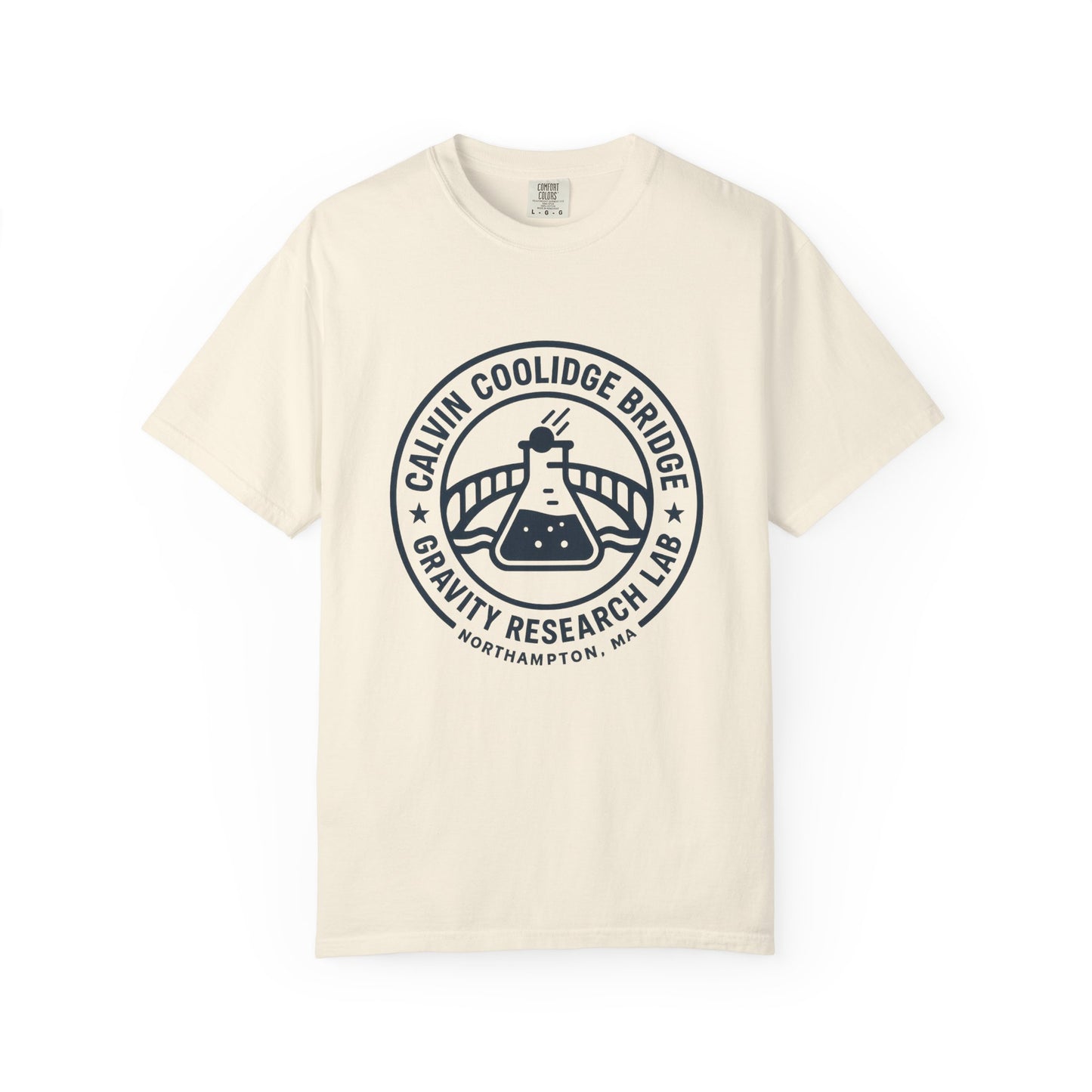 Calvin Coolidge Bridge Gravity Research Lab — Unisex Retro Dept. Tee | Northampton MA | Garment-Dyed Cotton