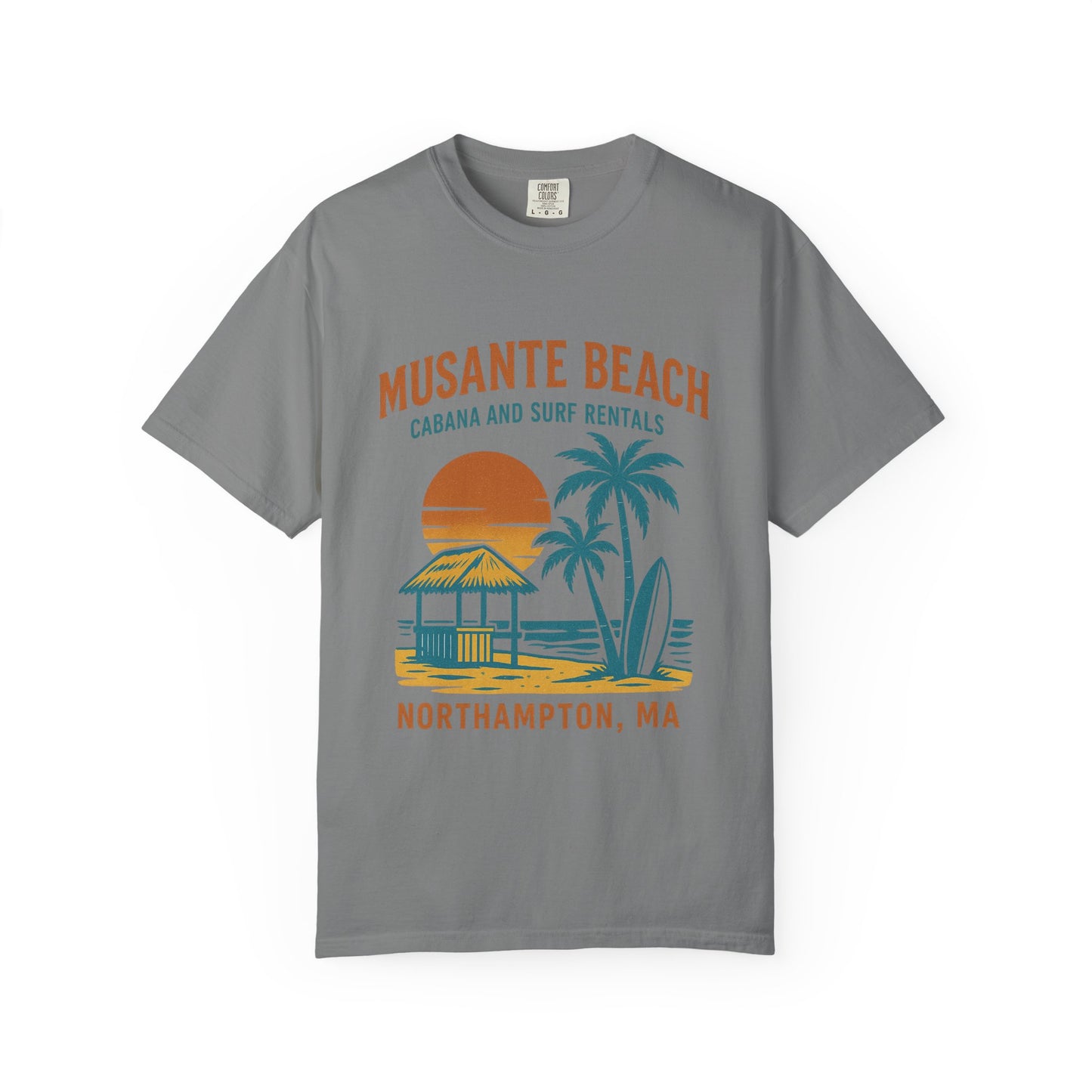 Musante Beach Cabana & Surf Rentals Tee | Retro Unisex | Northampton MA | Garment-Dyed, Soft Feel, Great Local Gift
