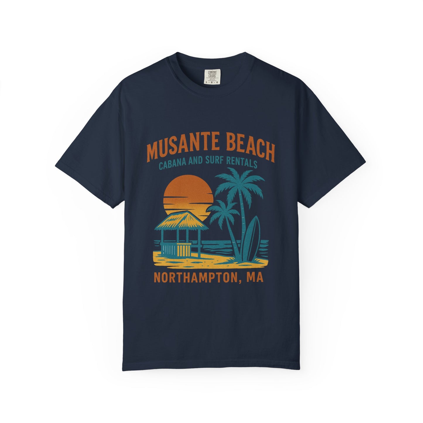Musante Beach Cabana & Surf Rentals Tee | Retro Unisex | Northampton MA | Garment-Dyed, Soft Feel, Great Local Gift