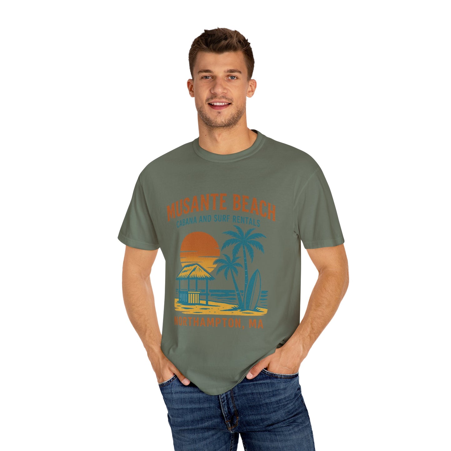 Musante Beach Cabana & Surf Rentals Tee | Retro Unisex | Northampton MA | Garment-Dyed, Soft Feel, Great Local Gift