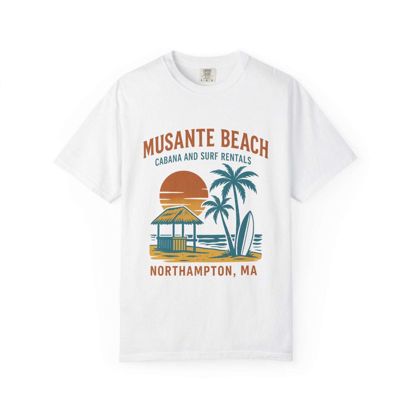 Musante Beach Cabana & Surf Rentals Tee | Retro Unisex | Northampton MA | Garment-Dyed, Soft Feel, Great Local Gift