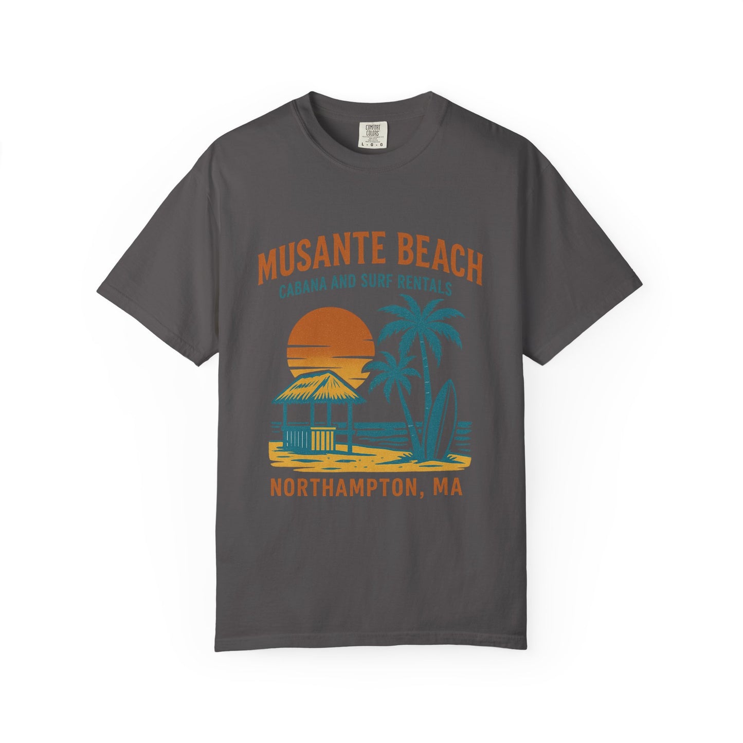 Musante Beach Cabana & Surf Rentals Tee | Retro Unisex | Northampton MA | Garment-Dyed, Soft Feel, Great Local Gift