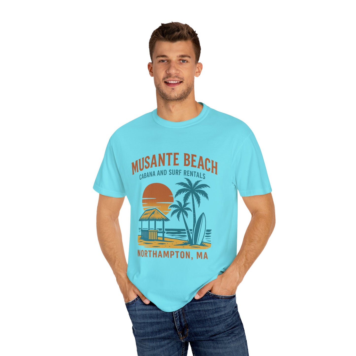 Musante Beach Cabana & Surf Rentals Tee | Retro Unisex | Northampton MA | Garment-Dyed, Soft Feel, Great Local Gift