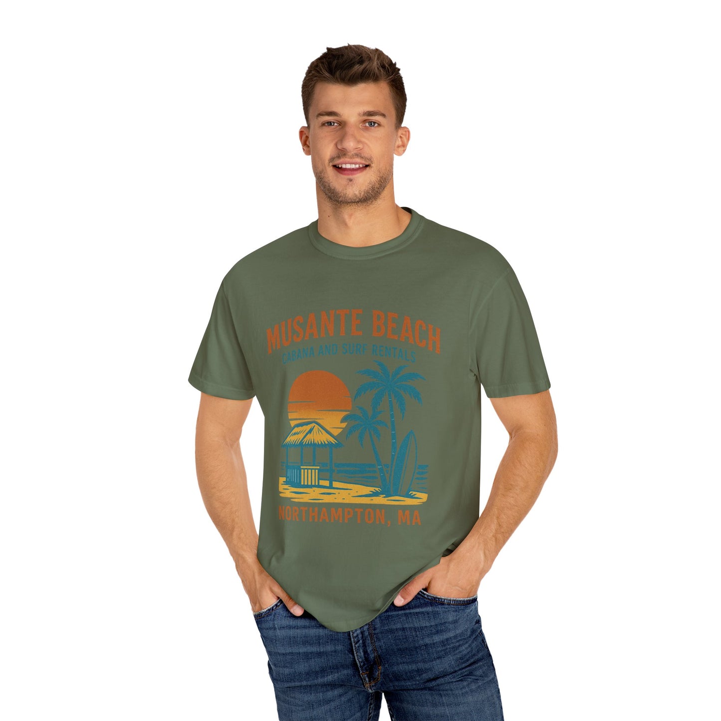 Musante Beach Cabana & Surf Rentals Tee | Retro Unisex | Northampton MA | Garment-Dyed, Soft Feel, Great Local Gift