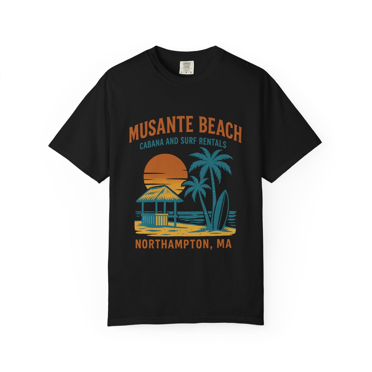 Musante Beach Cabana & Surf Rentals Tee | Retro Unisex | Northampton MA | Garment-Dyed, Soft Feel, Great Local Gift