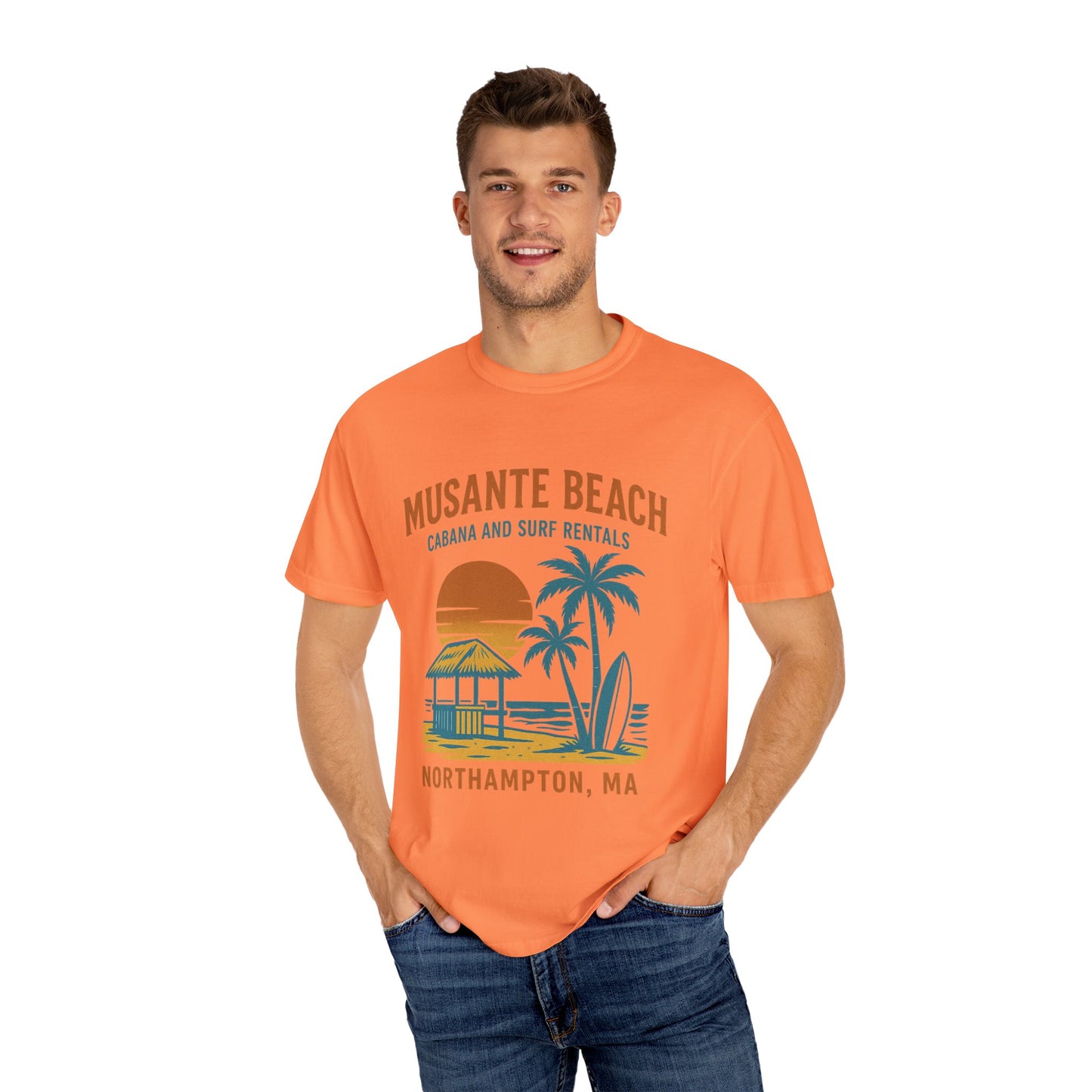Musante Beach Cabana & Surf Rentals Tee | Retro Unisex | Northampton MA | Garment-Dyed, Soft Feel, Great Local Gift