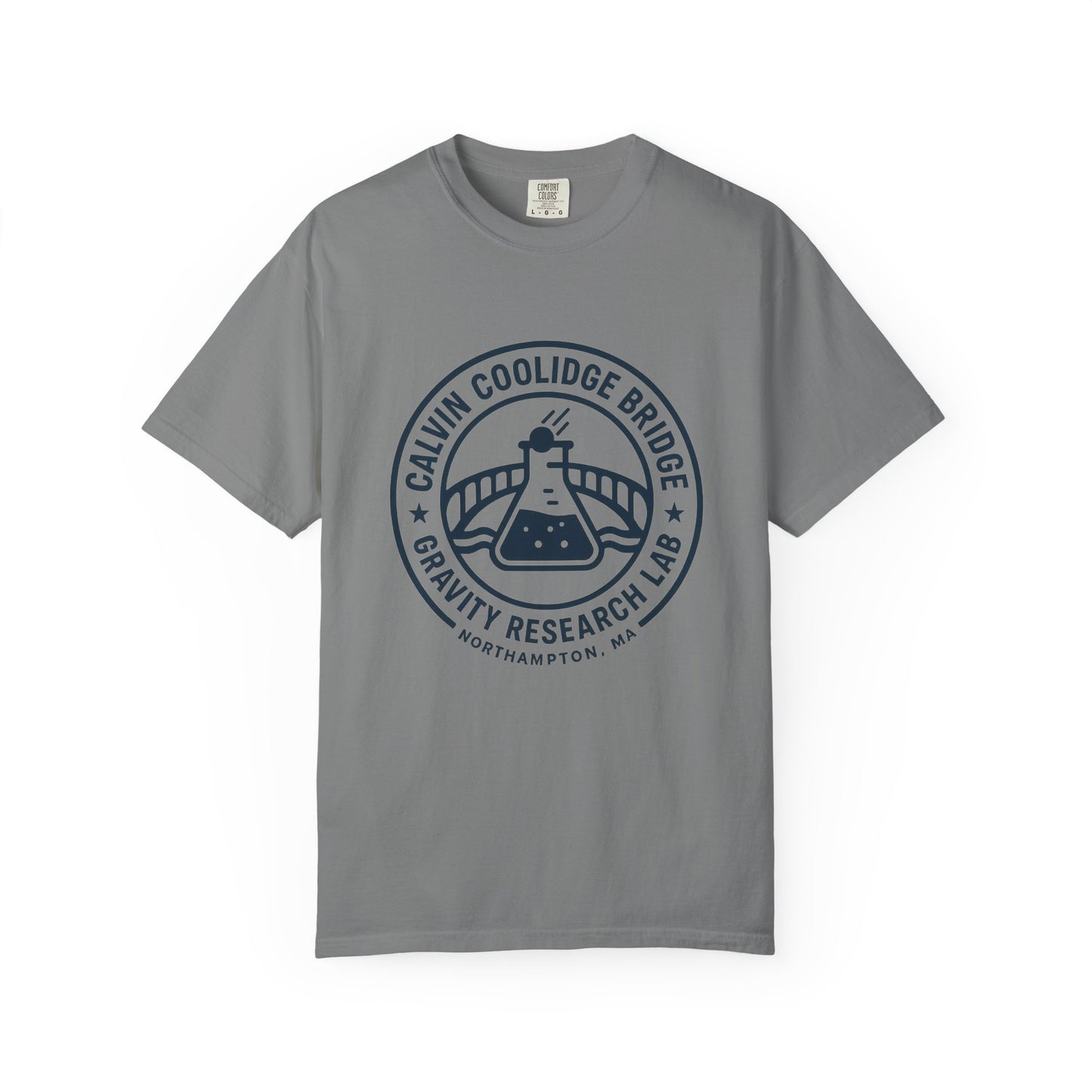 Calvin Coolidge Bridge Gravity Research Lab — Unisex Retro Dept. Tee | Northampton MA | Garment-Dyed Cotton