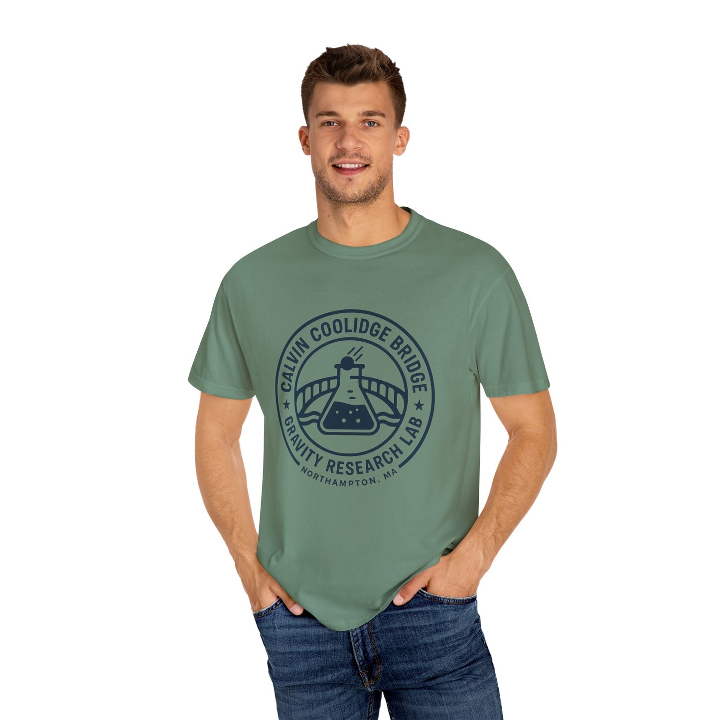 Calvin Coolidge Bridge Gravity Research Lab — Unisex Retro Dept. Tee | Northampton MA | Garment-Dyed Cotton