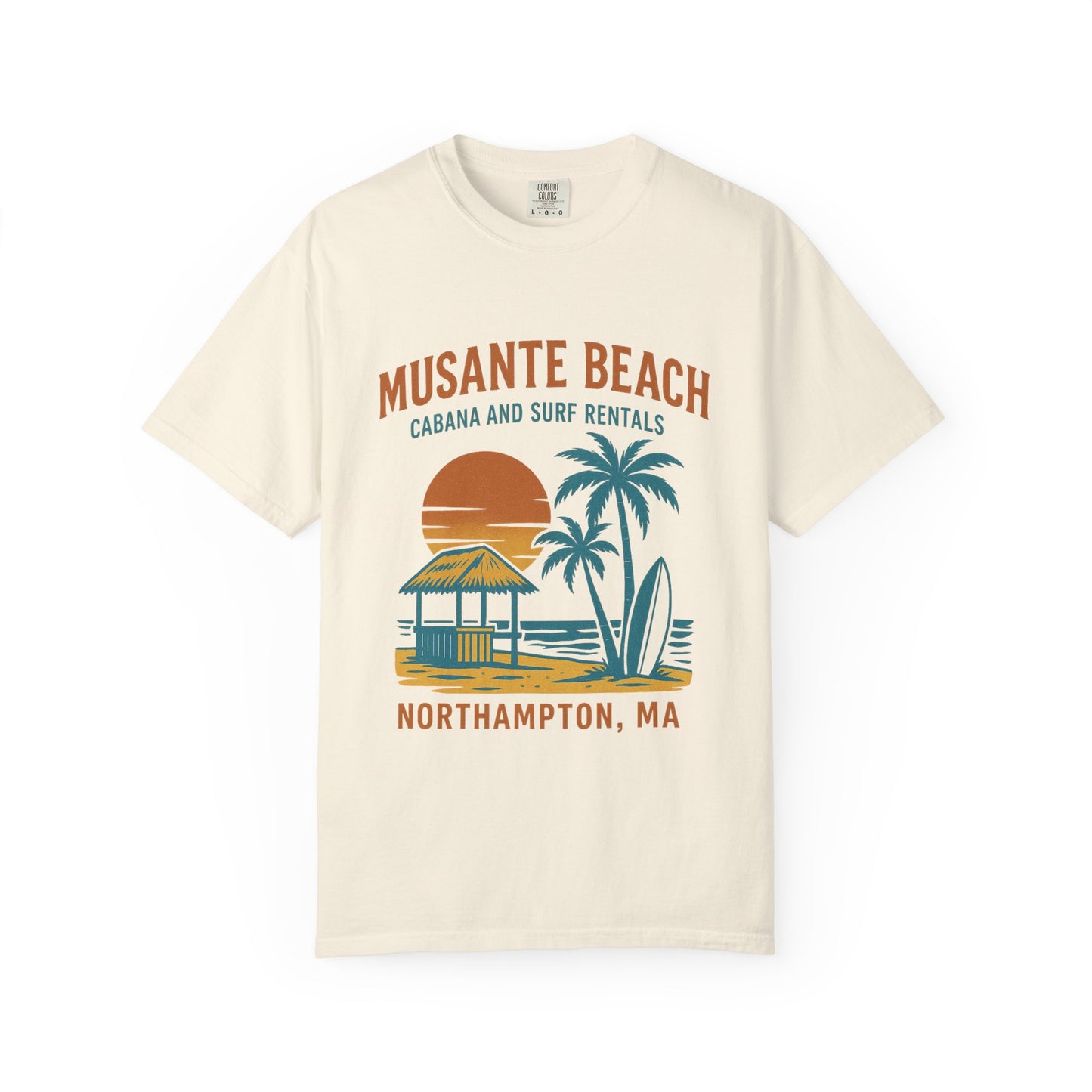 Musante Beach Cabana & Surf Rentals Tee | Retro Unisex | Northampton MA | Garment-Dyed, Soft Feel, Great Local Gift