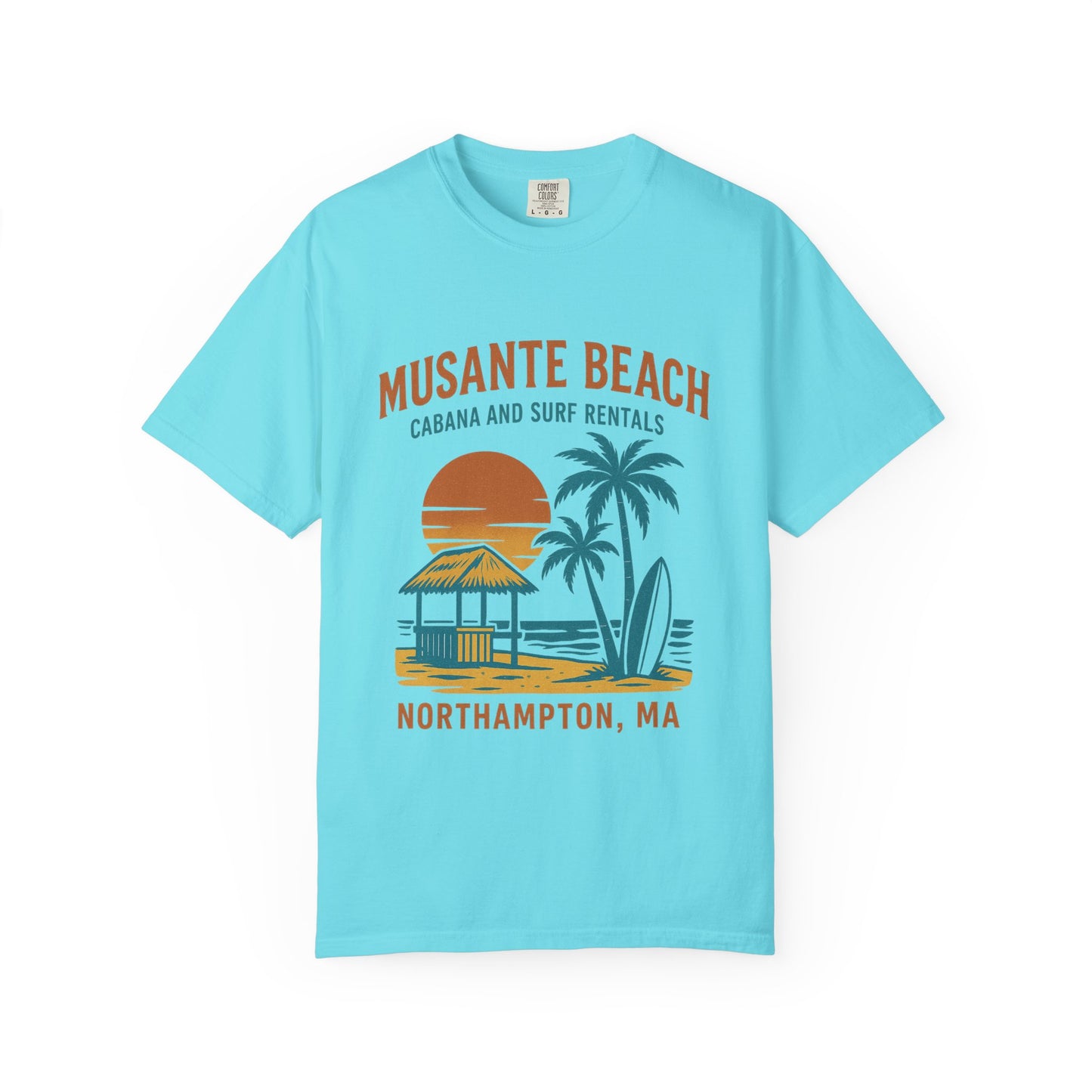 Musante Beach Cabana & Surf Rentals Tee | Retro Unisex | Northampton MA | Garment-Dyed, Soft Feel, Great Local Gift