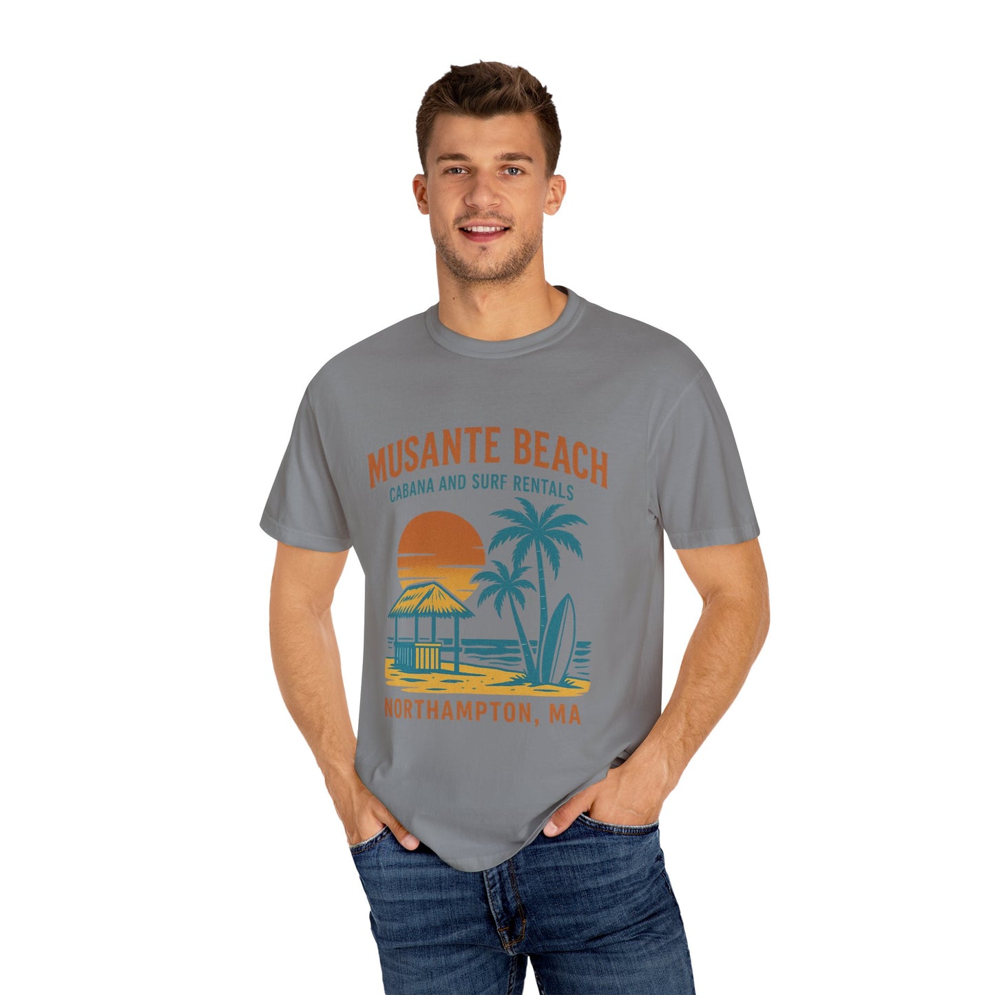 Musante Beach Cabana & Surf Rentals Tee | Retro Unisex | Northampton MA | Garment-Dyed, Soft Feel, Great Local Gift