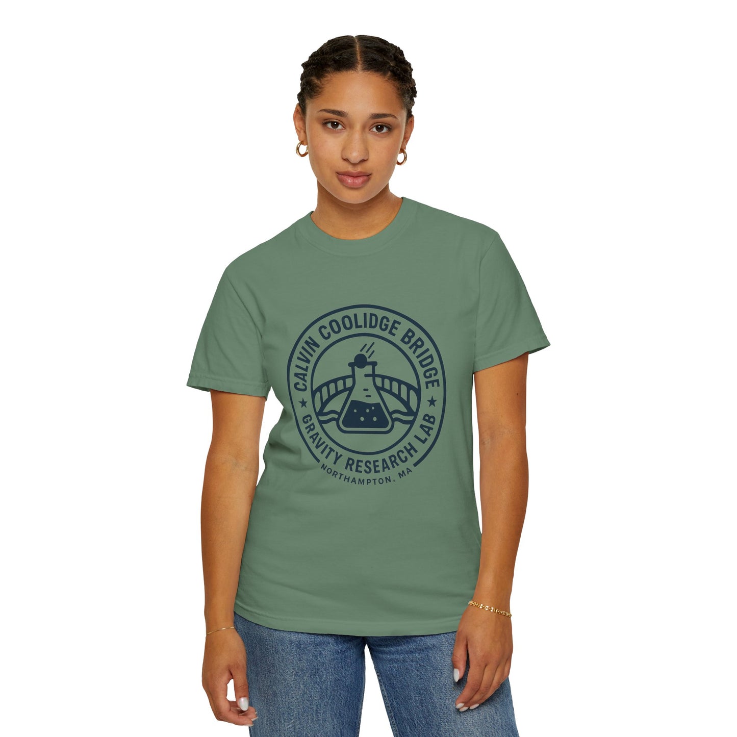 Calvin Coolidge Bridge Gravity Research Lab — Unisex Retro Dept. Tee | Northampton MA | Garment-Dyed Cotton