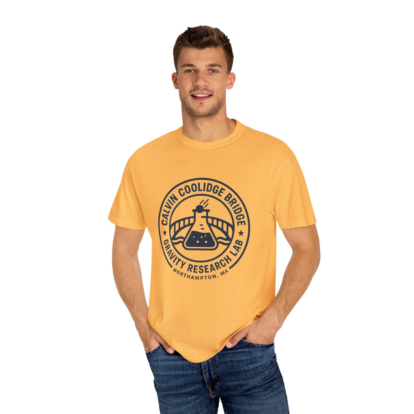 Calvin Coolidge Bridge Gravity Research Lab — Unisex Retro Dept. Tee | Northampton MA | Garment-Dyed Cotton