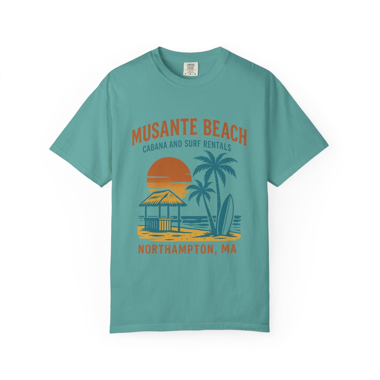 Musante Beach Cabana & Surf Rentals Tee | Retro Unisex | Northampton MA | Garment-Dyed, Soft Feel, Great Local Gift