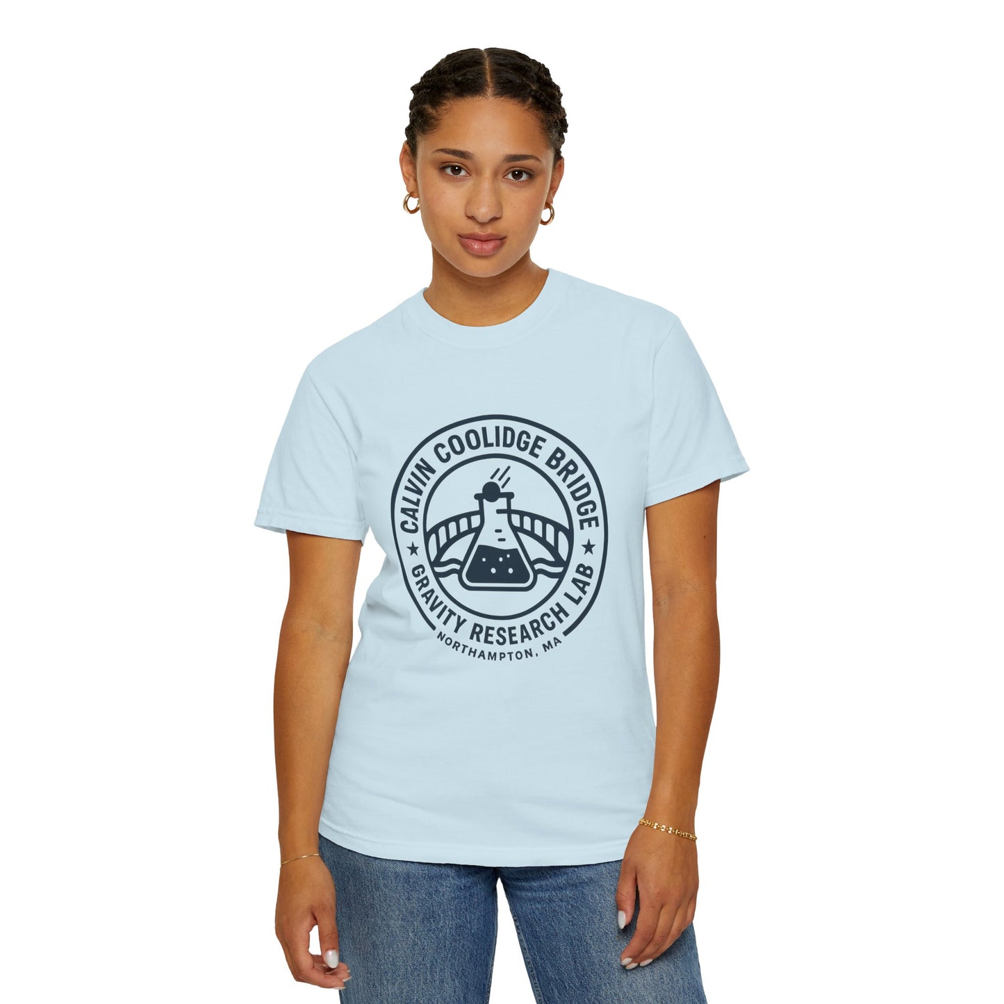 Calvin Coolidge Bridge Gravity Research Lab — Unisex Retro Dept. Tee | Northampton MA | Garment-Dyed Cotton