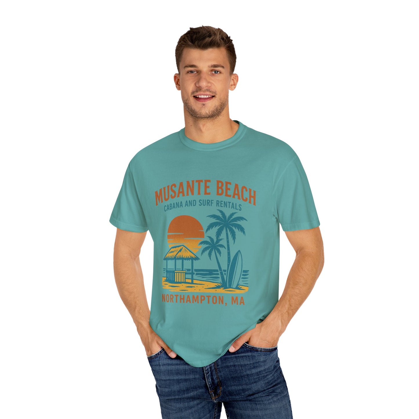 Musante Beach Cabana & Surf Rentals Tee | Retro Unisex | Northampton MA | Garment-Dyed, Soft Feel, Great Local Gift