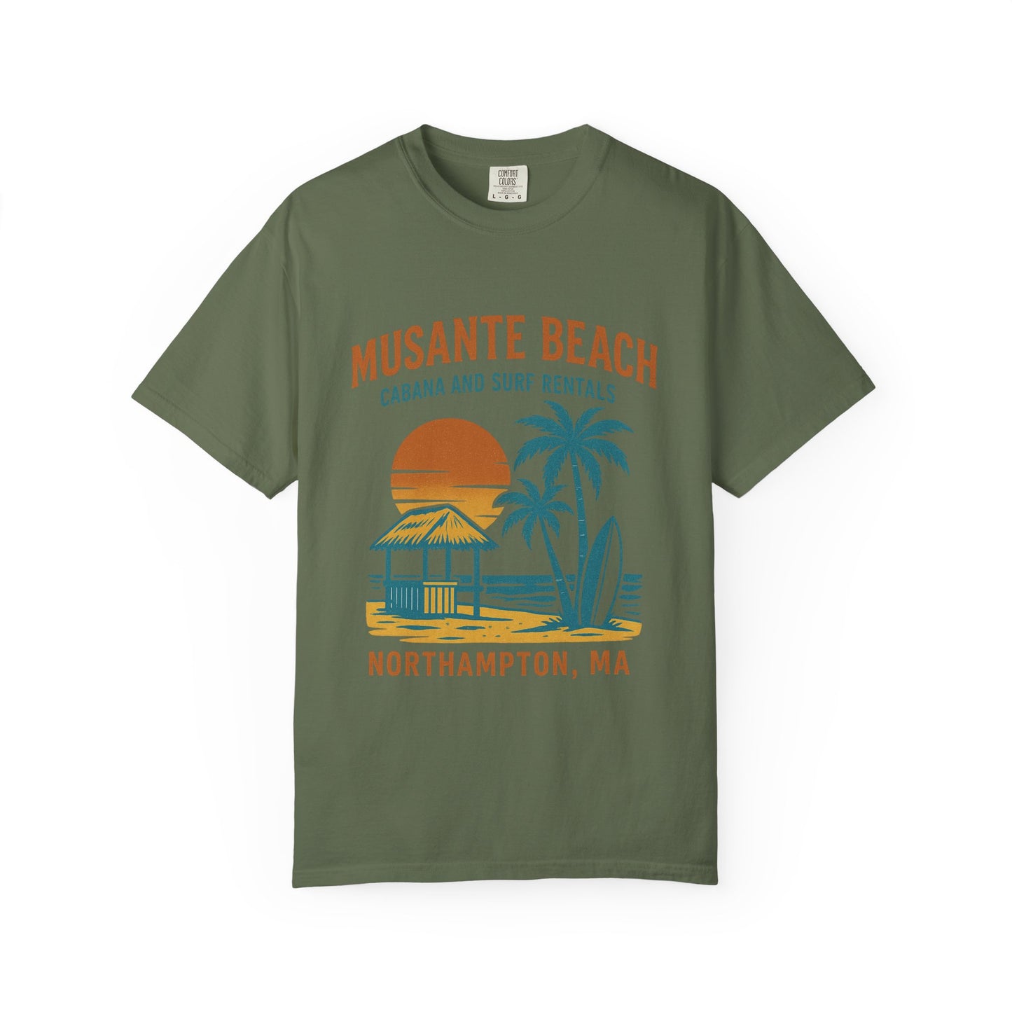 Musante Beach Cabana & Surf Rentals Tee | Retro Unisex | Northampton MA | Garment-Dyed, Soft Feel, Great Local Gift