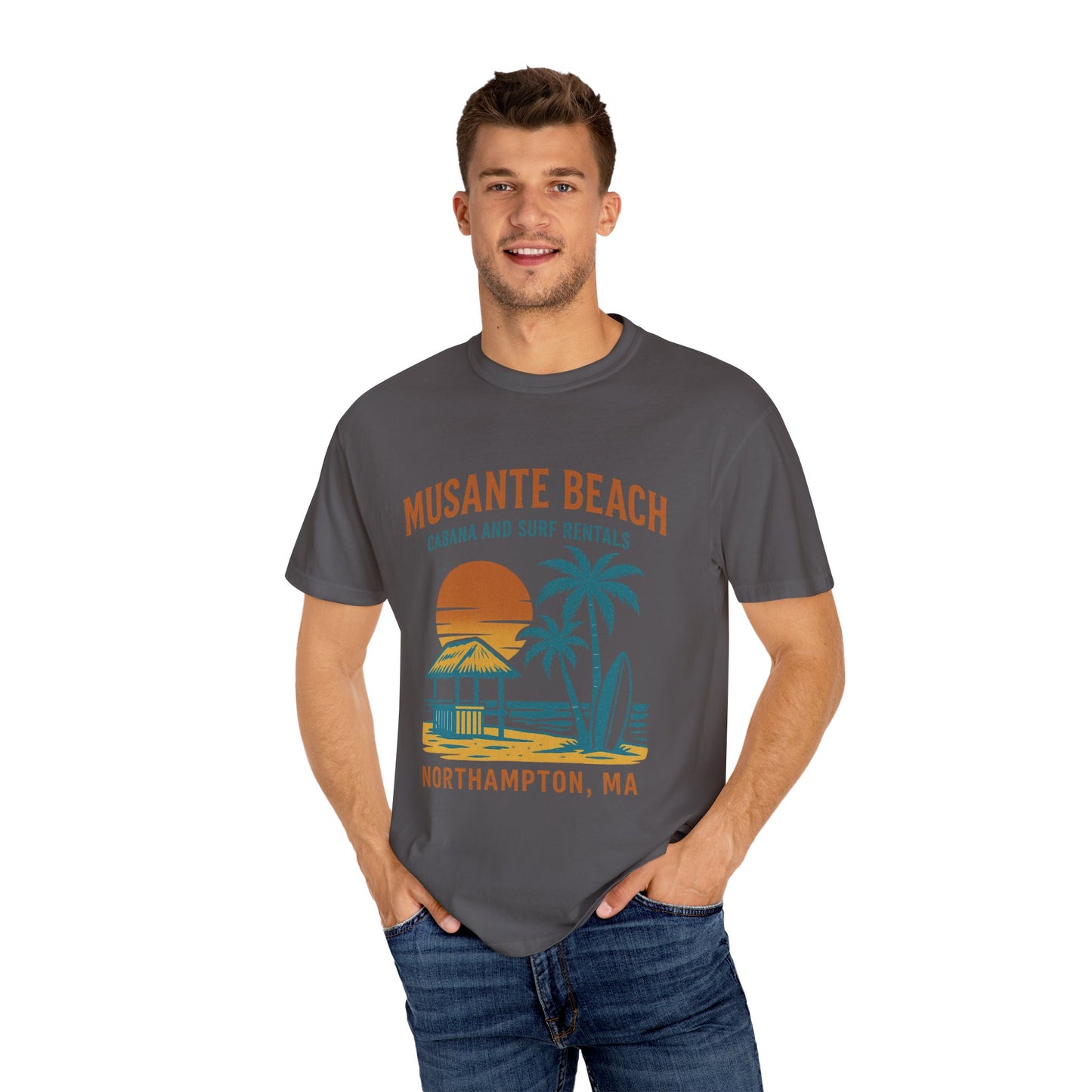 Musante Beach Cabana & Surf Rentals Tee | Retro Unisex | Northampton MA | Garment-Dyed, Soft Feel, Great Local Gift