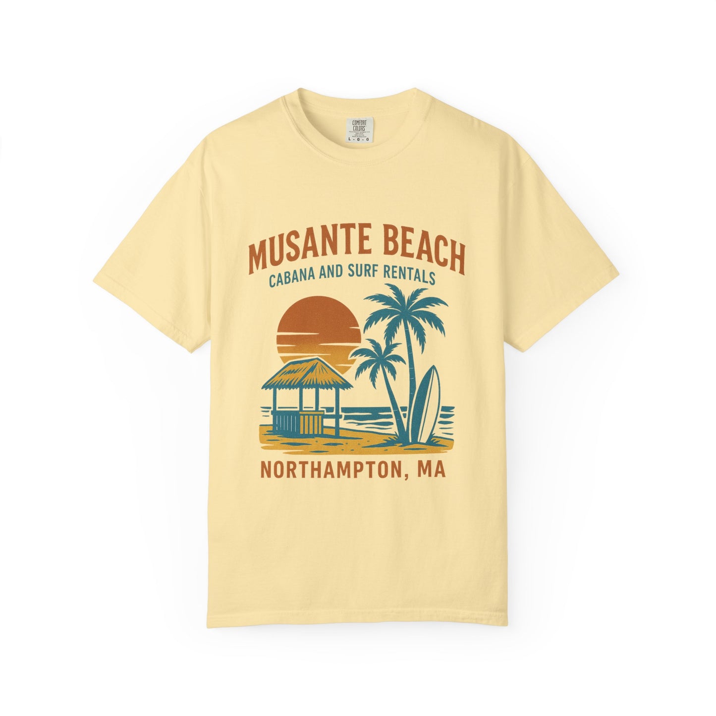 Musante Beach Cabana & Surf Rentals Tee | Retro Unisex | Northampton MA | Garment-Dyed, Soft Feel, Great Local Gift